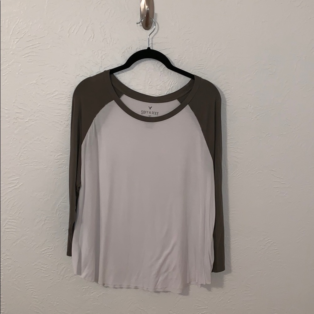 Green and white baseball tee
